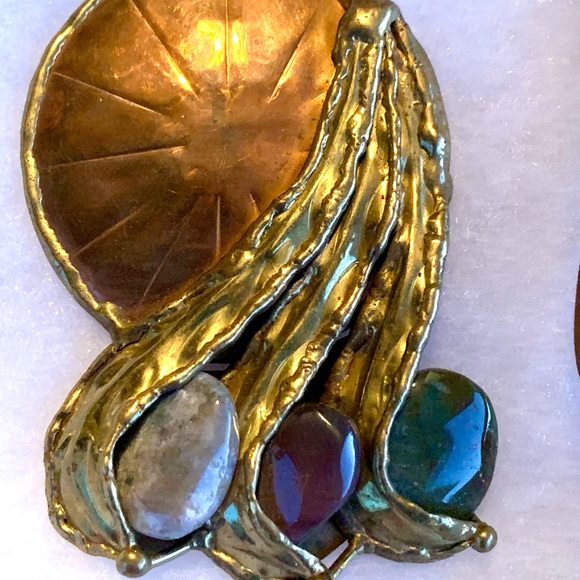 Vintage Art Deco Eclectic Metal & Stone Retro 2-in-1 Pendant & Brooch Necklace - Picture 10 of 10